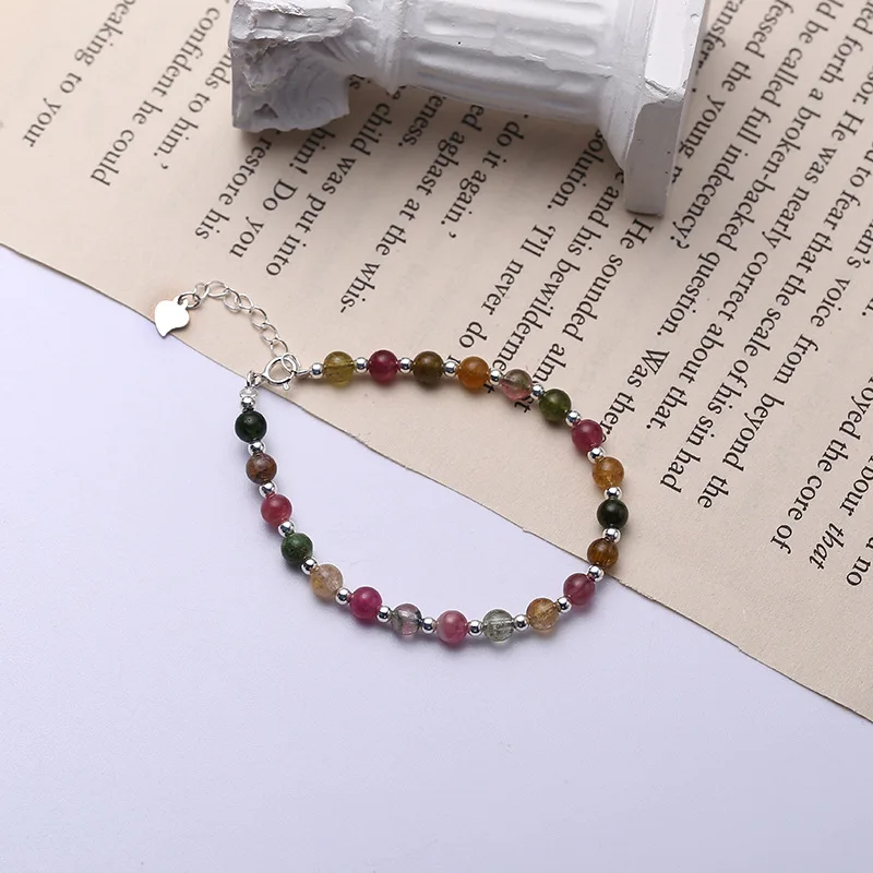 Натуральный турмалиновый серебряный браслет с бусинами украшение простой 925