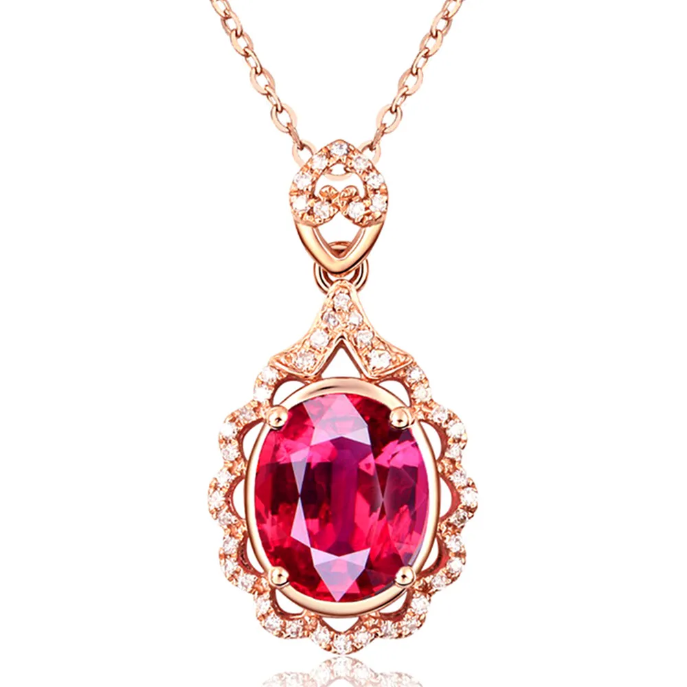 

LUXURY ROSE GOLD COLOR ZIRCON DIAMOND PENDANT NECKLACES FOR WOMEN CHOKER CHAIN JEWELRY BIJOUX FEMME RUBY RED GEMSTONES CRYSTAL