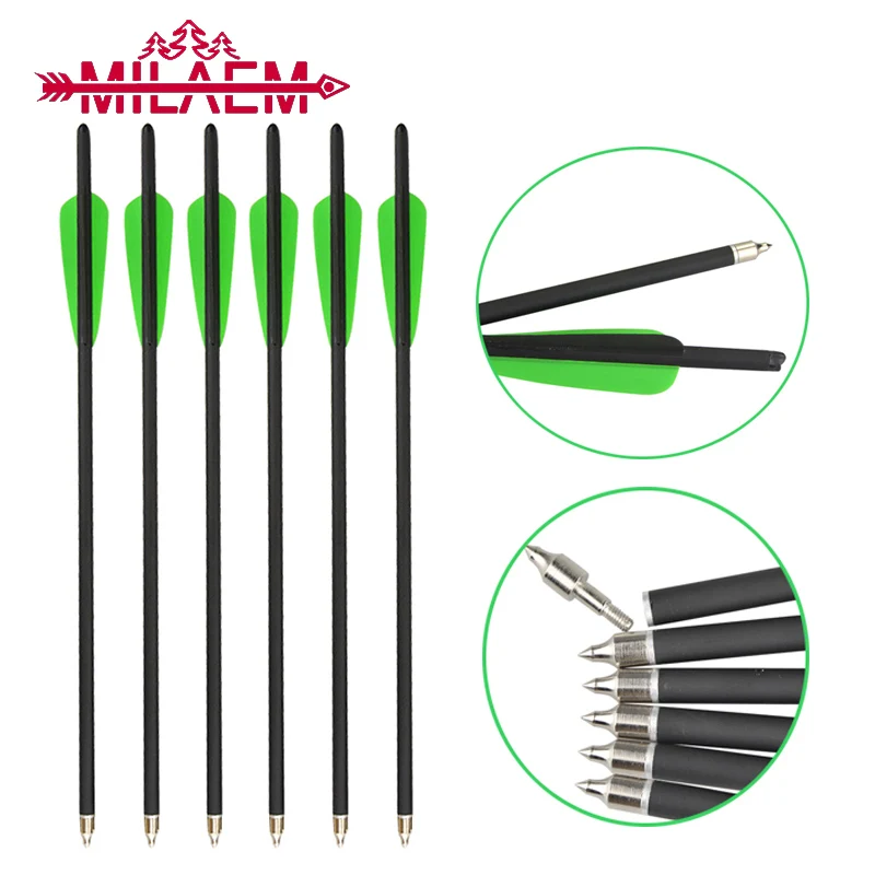 

12/24 pcs 16 inch Archery Crossbow Carbon Arrow For ID 7.6mm Arrow Shaft With 100 Grain Arrowheads Hunting Shooting Accessories