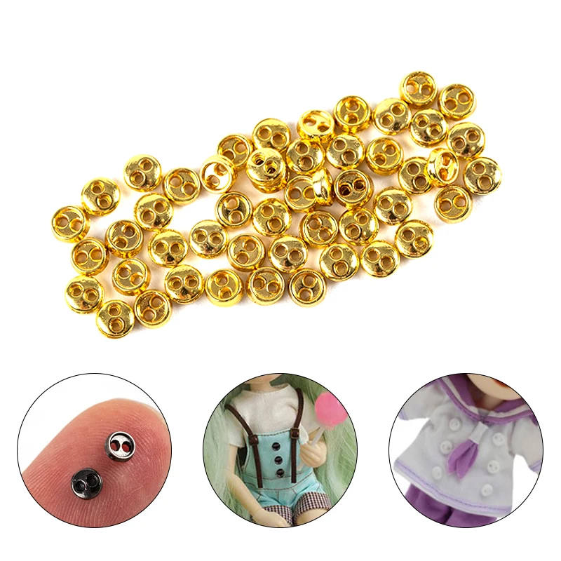 

50pcs/set 3/4mm Mini Buttons Metal Round Buttons Doll Buttons for 1/12 1/6 DIY Sewing Doll Clothing Accessories