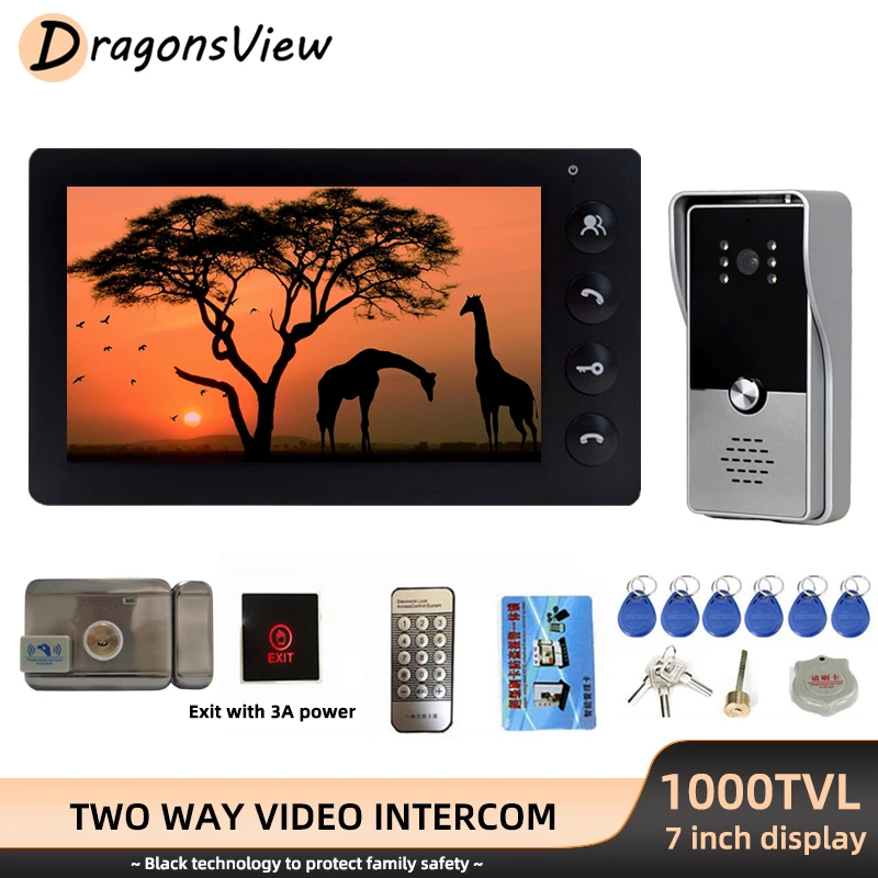 

DragonsView Wired Video Intercom Visual Video Door Phone with Lock Access Control System Camera Doorbell 1000TVL for Villa Home