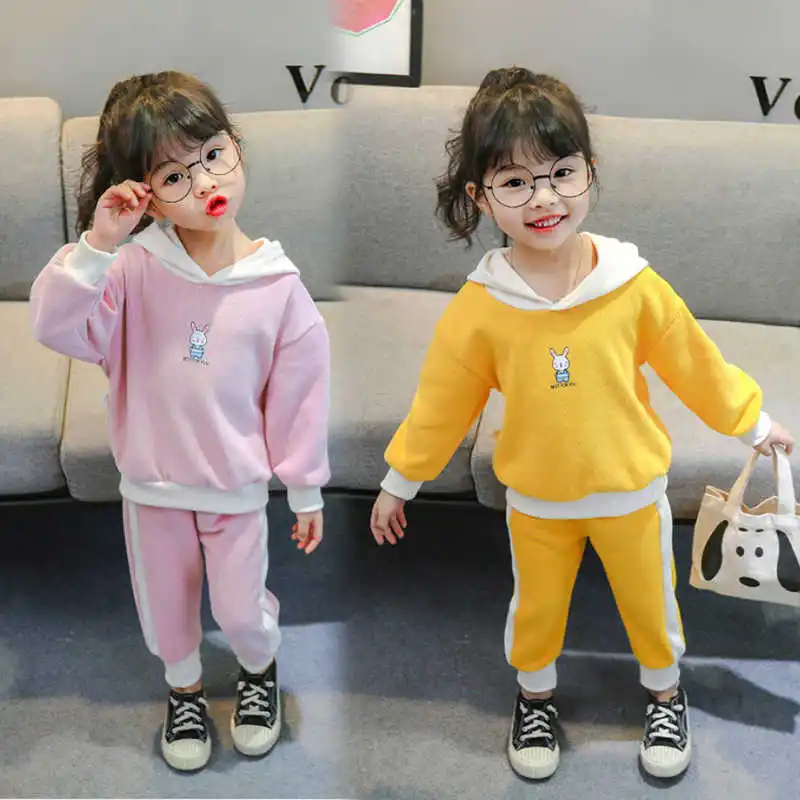 

Children's Clothing girls clothing Thicken Hooded Fleece TrackSuit Toddler Infant Girl Kid's Clothes Outfit 1 2 3 4 5 Years