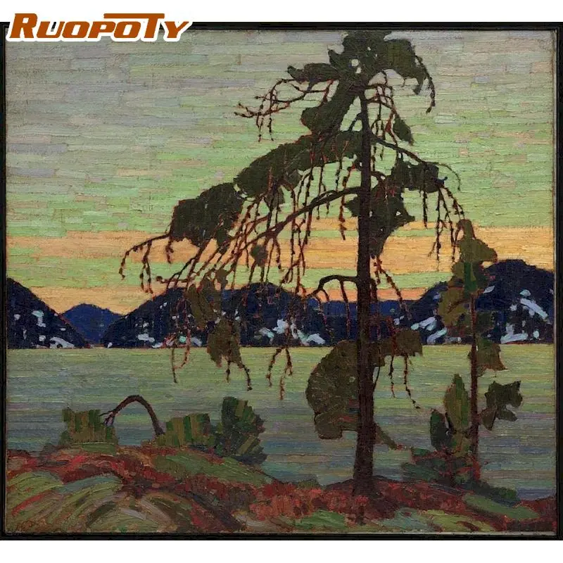 

RUOPOTY 60x75cm DIY Painting By Numbers Lakeside tree Frameless Oil Painting By Numbers landscape Wall Decor For Adults Children