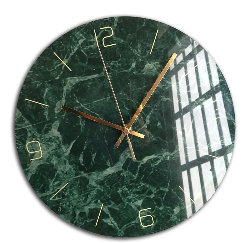 

Green Marble Wall Clock Simple Decorative Creative Nordic Modern Marble Clocks Wall Watch for Living Room Kitchen Office Bedroom