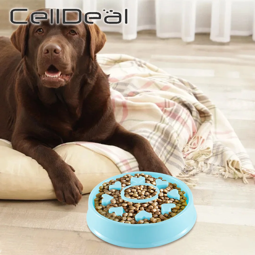 

Pet Dog Bowl Slow Feeder Plastic Puppy Cat Eating Dish Bowl Anti-choking Food Plate Feeding 3 Colors Heart Shape Pets Accessory