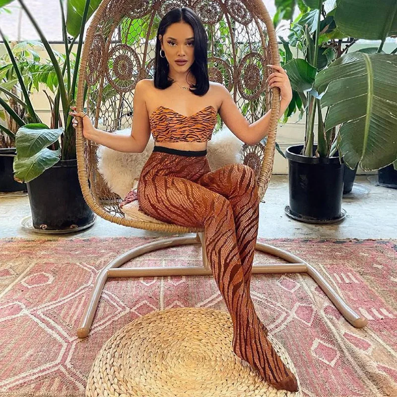 

Mesh See Through Print Women High Waist Slim Stretch Skinny Print Pantyhose Leggings Autumn Street Clubwear Female Trousers Y2K