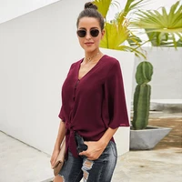 autumn womens new v neck 3 4 sleeve button embellished shirt front loose casual versatile comfortable shirt long sleeve top