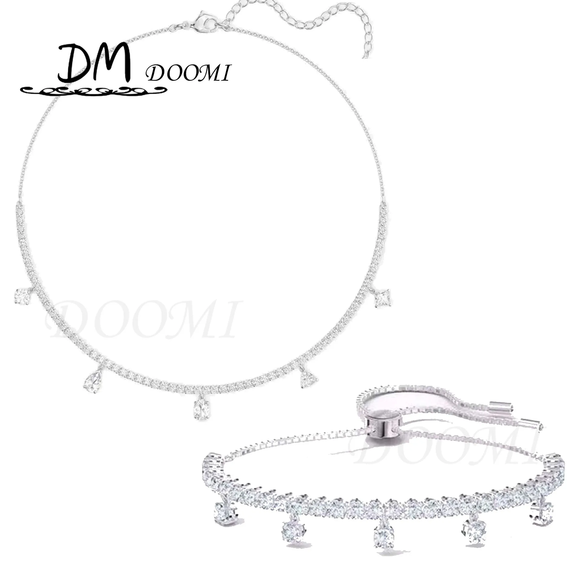 

Fashion Jewelry SWA 1: 1 High Quality, Charm Simple Crystal Tassle Bracelet Slip Buckle Adjustable Necklace for Women