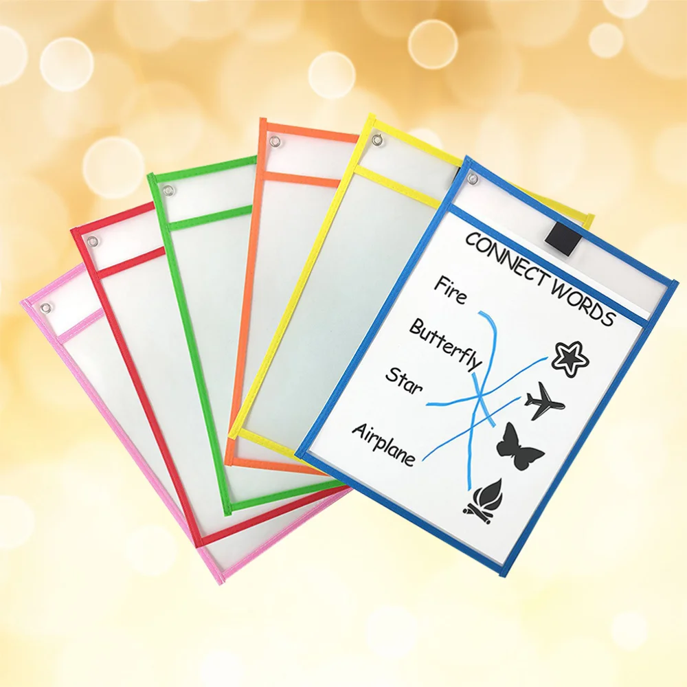 

12pcs Children Dry Erase File Pockets Assorted Colors Document Pouches Stationery Supplies for Office School