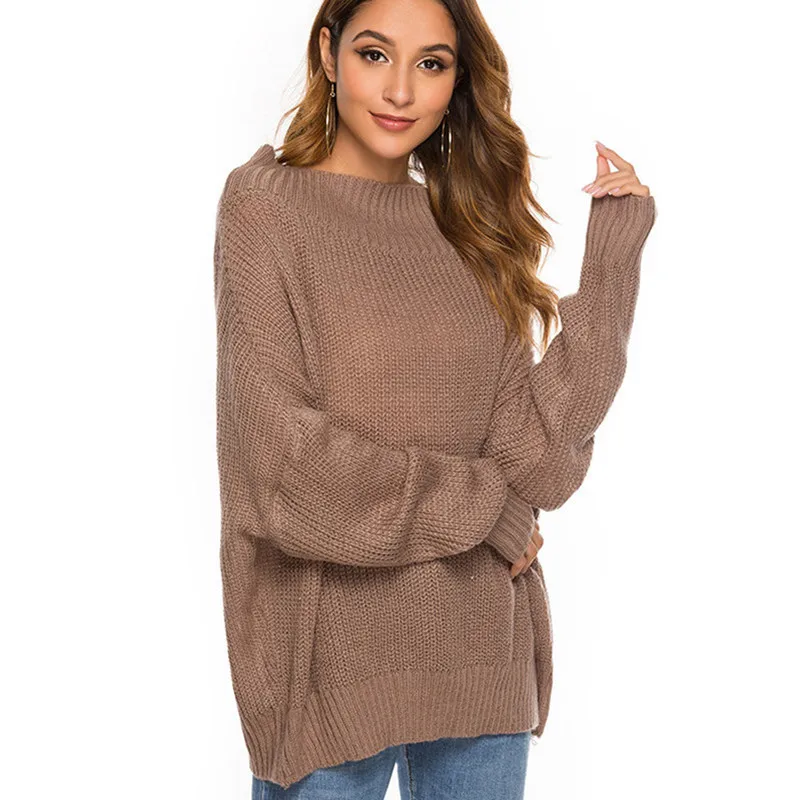 

2020 Winter Fashion Slash Neck Oversized Women Sweater Batwing Sleeve Pullovers for Women