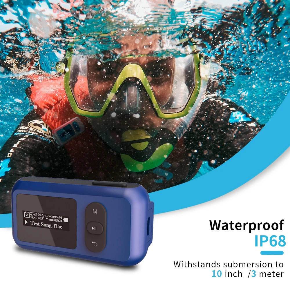 Водонепроницаемый MP3-плеер для плавания и серфинга 16 ГБ подводный дайвинг