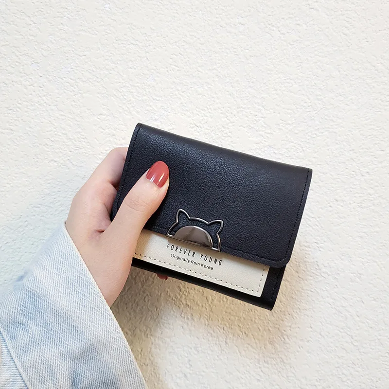 

2021 New Cat Small Wallet Women's Short Color Contrasting Tri-fold Wallet