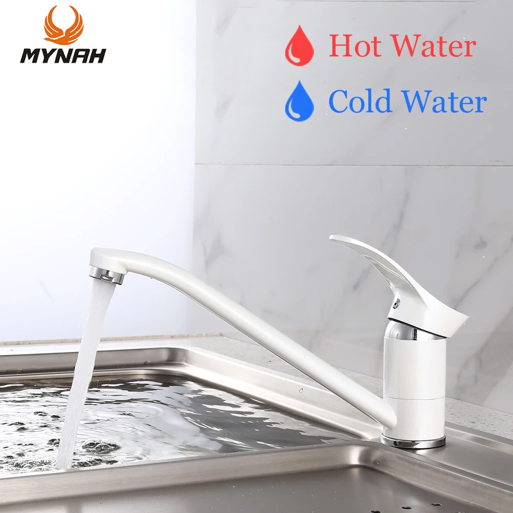 

Kitchen Sink Faucet Mixer Cold and Hot Tap Single Hole Water Tap Rotate 360 Degrees Modern White Kitchen Faucets