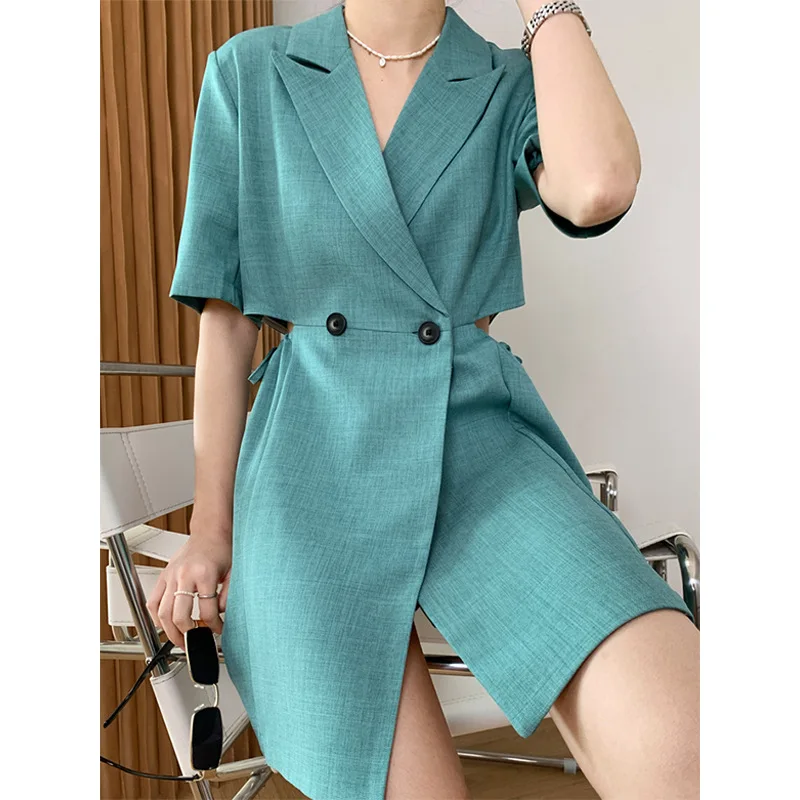 

Dress Women Linen Blazer Dress Woman Casual Short Sleeve Mini Dress Button Short Dresses