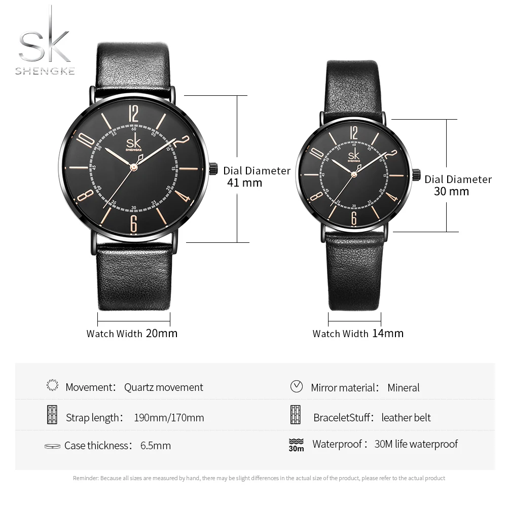 Shengke Couple Watch Set Men's Ladies Wrist Watches Analog Brown Fashion Simple Leather Strap Valentine Love Birthday Gifts