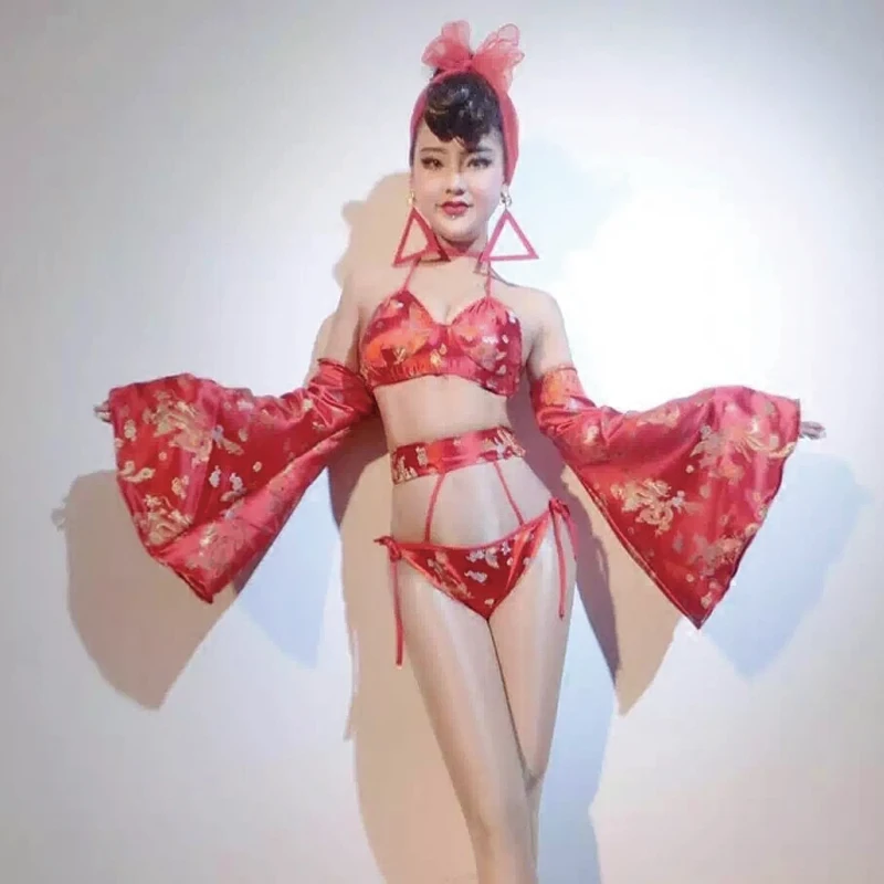 Chinese Style Bikini GOGO Dance Costume Women Party Cotume Sexy Beautiful Stage Dress Performance Clothes VDB2001 | Тематическая