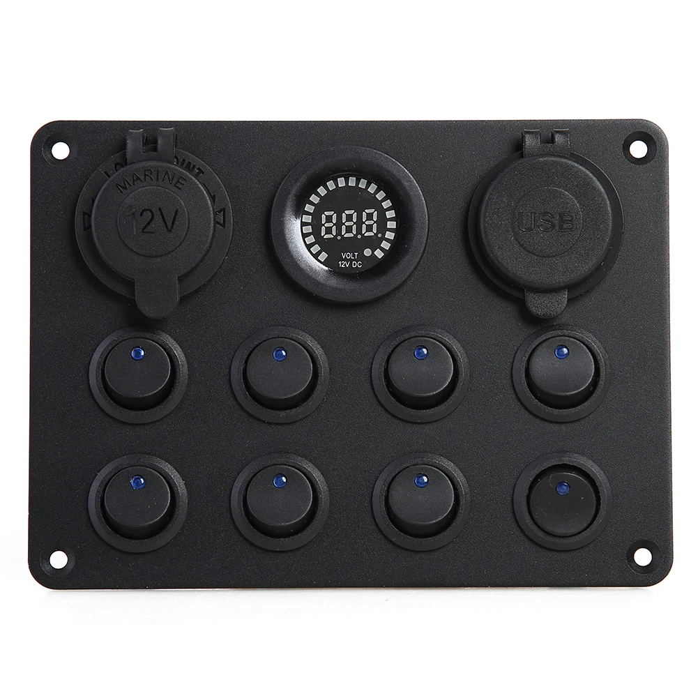 

Blue LED Rocker Switch Panel 12V Outlet 8 Gang Easily Installation Voltmeter Dual USB Personal Car Elements for Car Boat