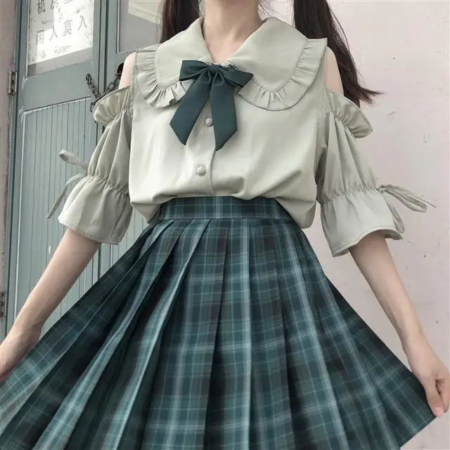

Two-piece suit 2021 summer new college style elegant and fresh student short-sleeved shirt pleated skirt