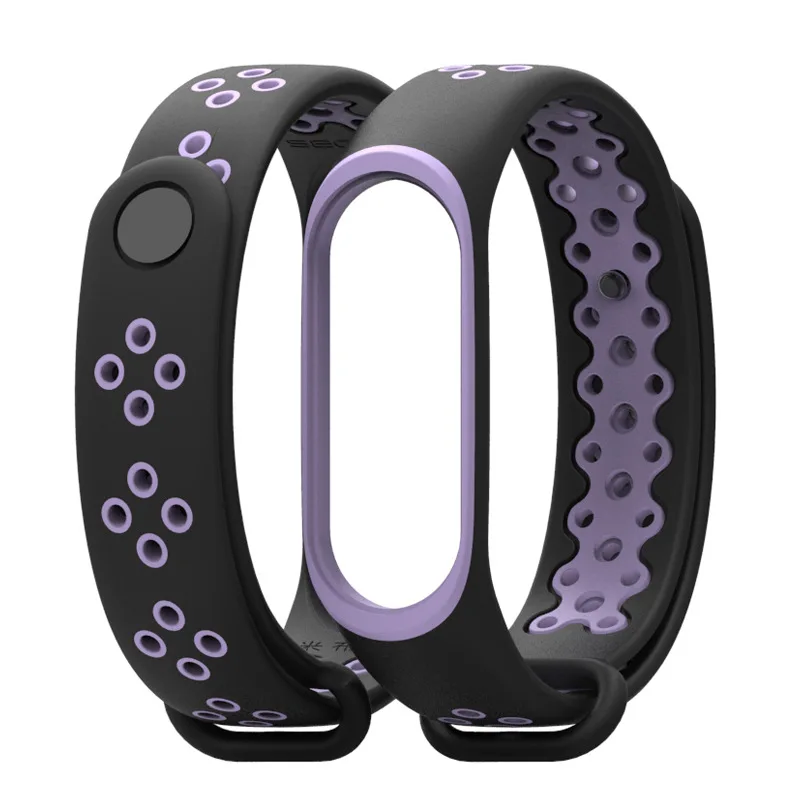 Mi Band 3 4 ремешок Спортивные Силиконовые часы браслет mi Band 3 4 ремешок аксессуары для Xiaomi mi Band 3 4 ремешок Браслет Смарт - Цвет: Black purple