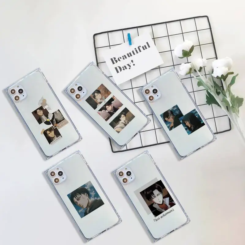 

Attack on Titan anime Phone Case For iPhone 7 8 11 12 X XS XR MINI Pro Max Plus Clear Square Transparent