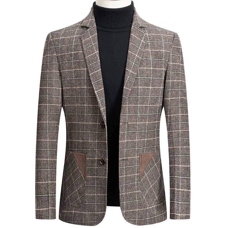 Шерстяной мужской костюм s, Корейская версия, 2021, клетчатый мужской официальный пиджак, деловой кашемировый пиджак, единый мужской костюм ...