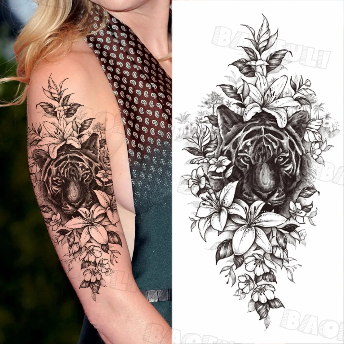 Черная хна роза мандала цветок временные татуировки для женщин взрослая Русалка
