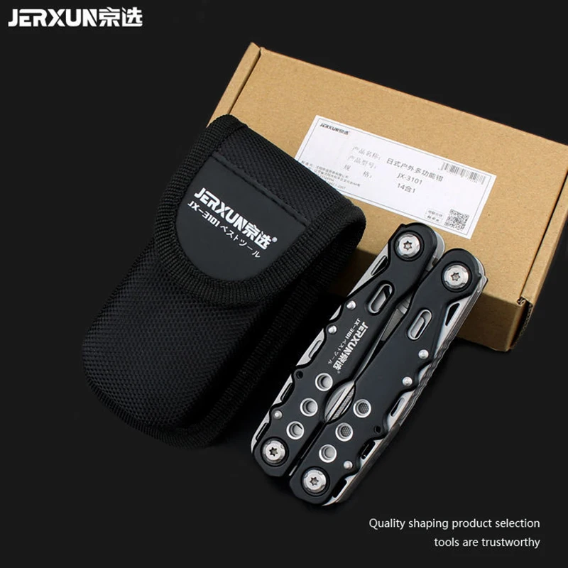 Jingxuan Многофункциональный инструмент Plier 14 В 1 Нержавеющая сталь Кабельный резак Многофункциональные Мультиинструменты Наружный кемпинг Складной нож.