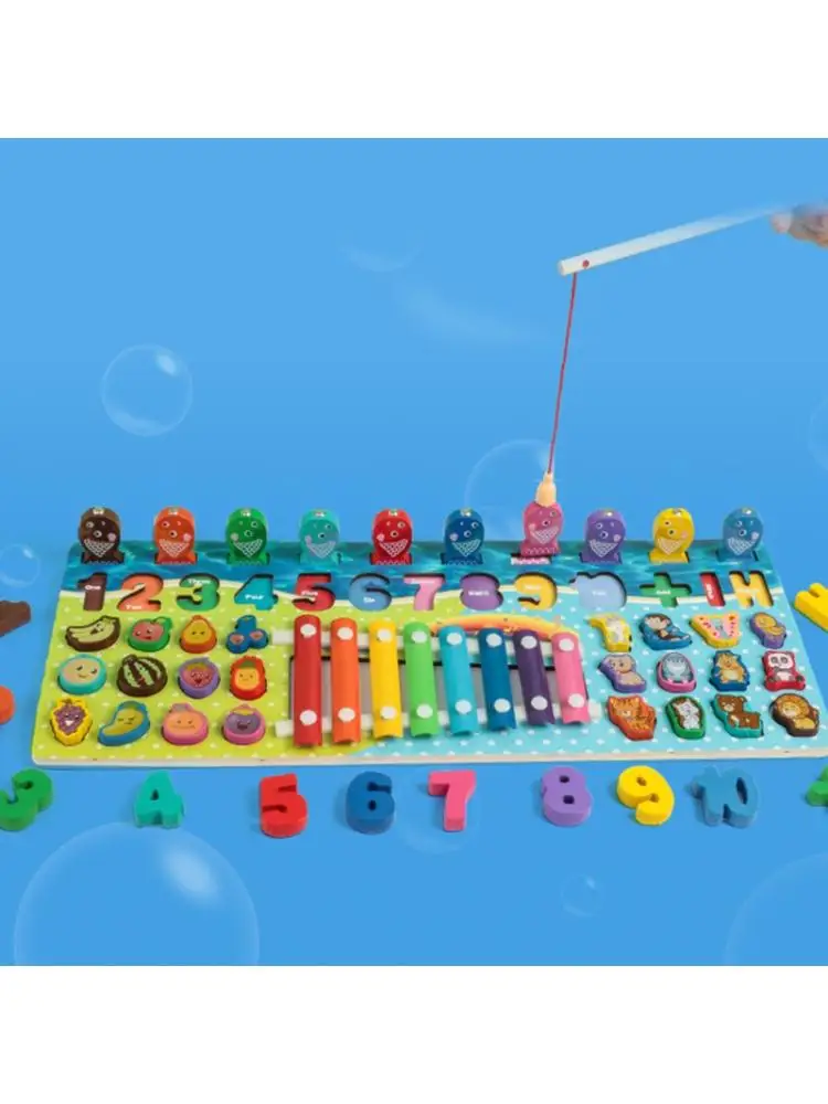 

Montessori Educational Wooden Toys Children Busy Board Math Fishing Counting
