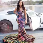 Сексуальное длинное платье-Русалка для выпускного вечера без рукавов с V-образным вырезом и блестками