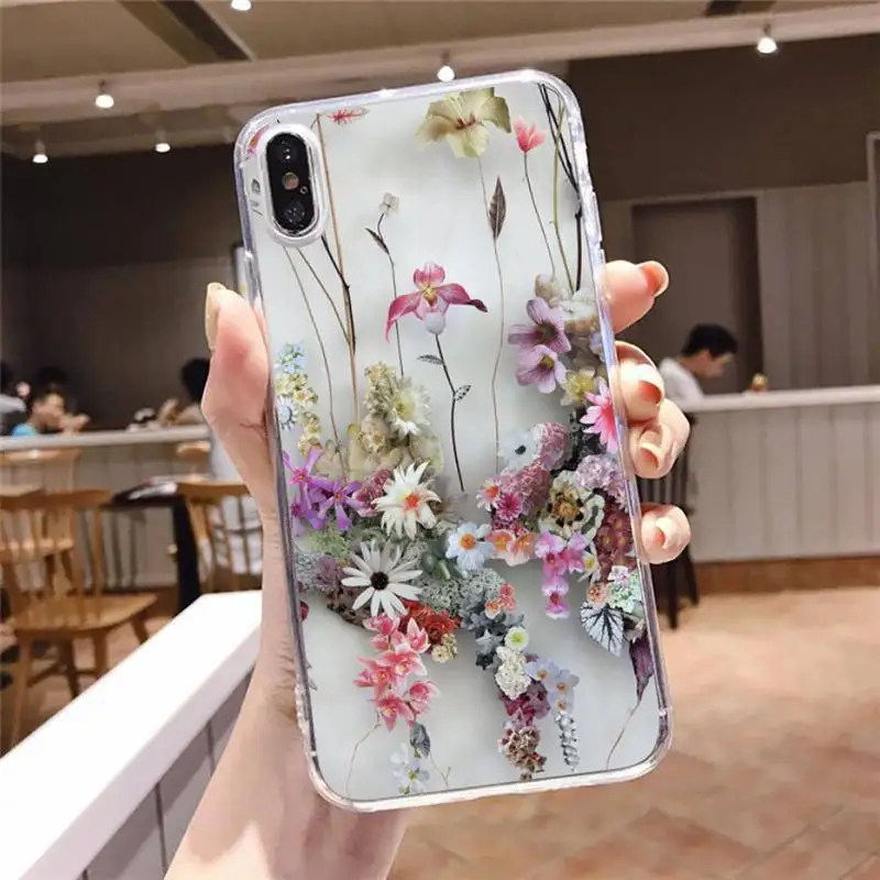 

Colorful Real Dry Flower Phone Case Transparent soft For iphone 5 5s 5c se 6 6s 7 8 11 12 plus mini x xs xr pro max