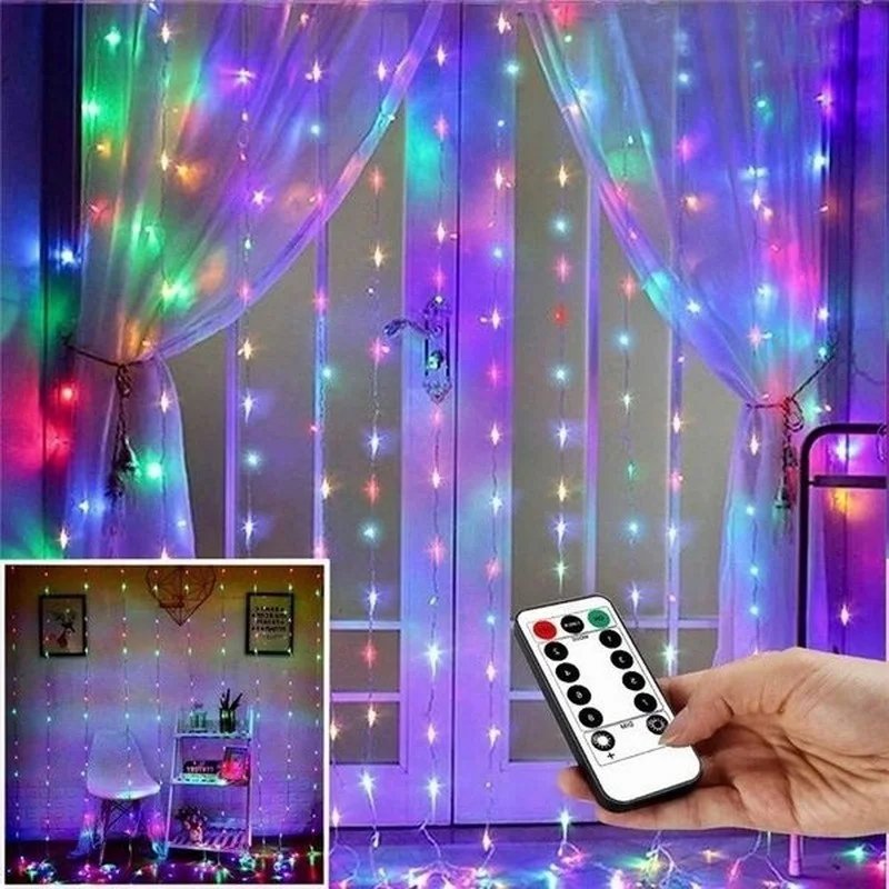 3M 300LED Curtain Light 8 Modes USB Waterproof String Lights Bedroom Wedding Party Decoration Christmas Flashing Lights