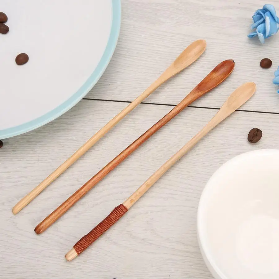 Винтажные ложки вилочный комплект 3 шт длинная ручка деревянная ложка набор кофе