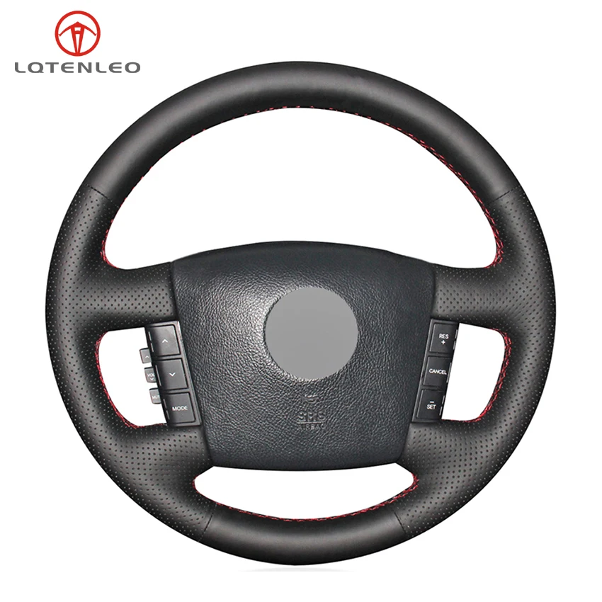 

LQTENLEO Black Artificial Leather DIY Hand-stitched Car Steering Wheel Cover For Kia Borrego 2007-2016 Carens 2004-2006