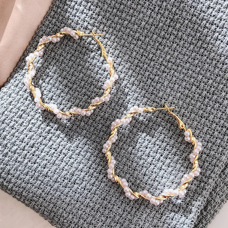 Большие жемчужные круглые серьги для женщин и девушек уникальные витые большие