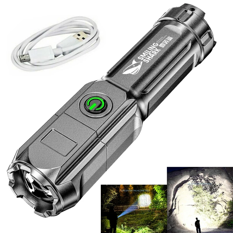 

Strong Lighting Flashlight Work Light Highlight Rechargeable Zoom Tactical Outdoor Night Camping Portable LED Torch Lamp