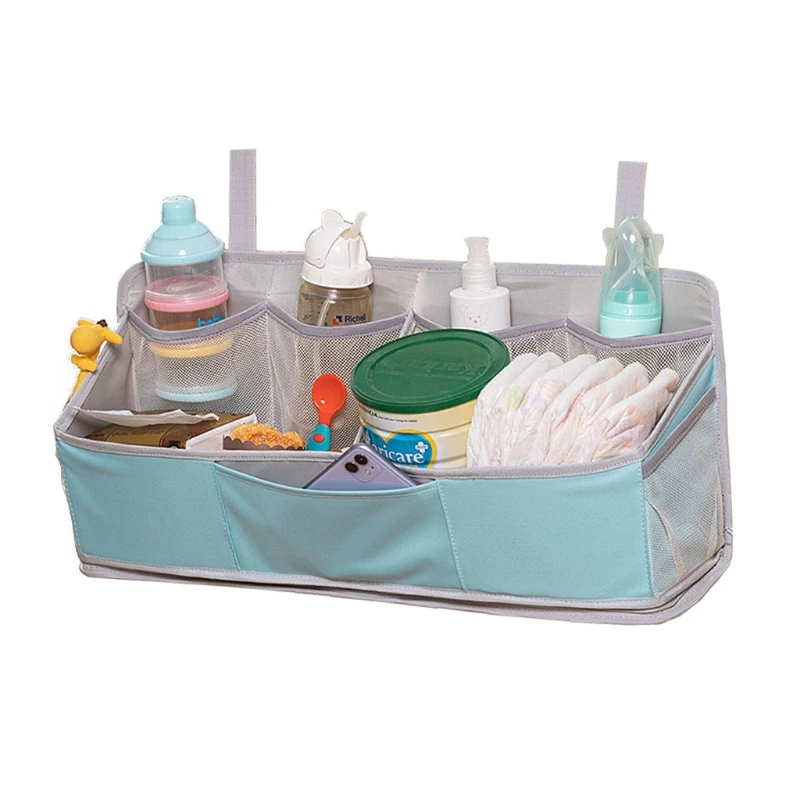 

Baby Care Essentials Crib Storage Bag Clothes Toys Infants Diaper Pocket Bedside Cradle Hanging Organizer