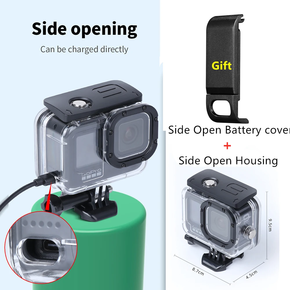 

Accessories Side Open Protective Housing Case With Battery Cover Mount for Gopro Hero 10 9 Camera Protector Shell Data Cable