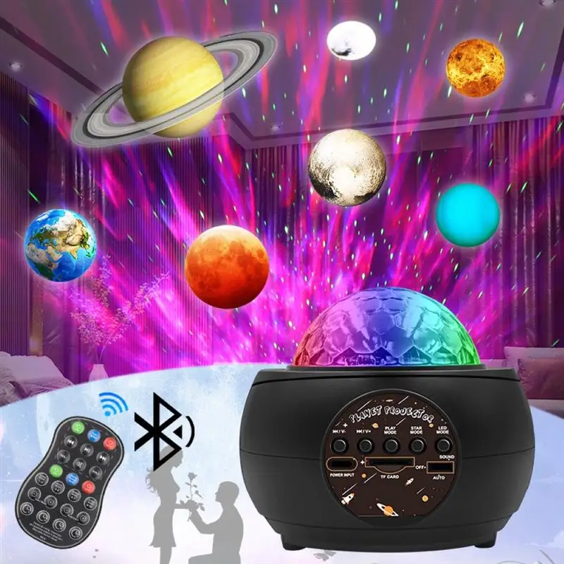 

Galaxy Light Projector 10 Planet Mode LED Star Lamp Remote Rotating Night Light with Bluetooth Auto-Off Timer Music Speaker