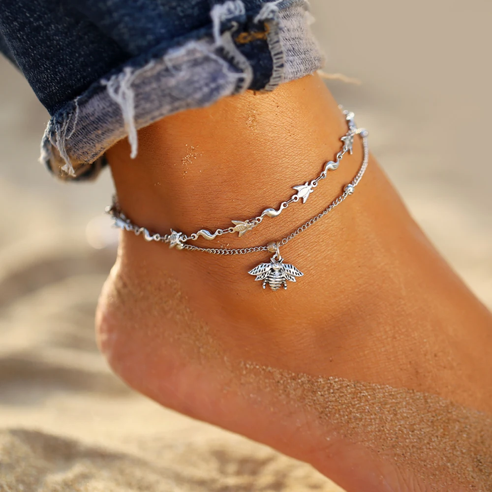 New Vintage Anklet Set Fashion Anklets For Women 5pcs/set Multilayes Adjustable 2020 Bracelet On Leg Foot Beach Jewelry | Украшения и