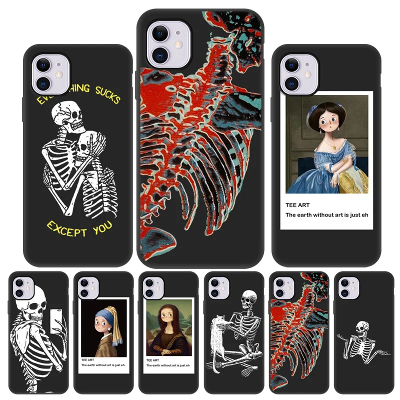 

Phone Case for iphone 11 Cases iPhone 11 12 13 14 Pro Max 13Mini 7 8 Plus XS Max XR 6 6S 5 5S SE 2020 2022 Skeleton Black Cover