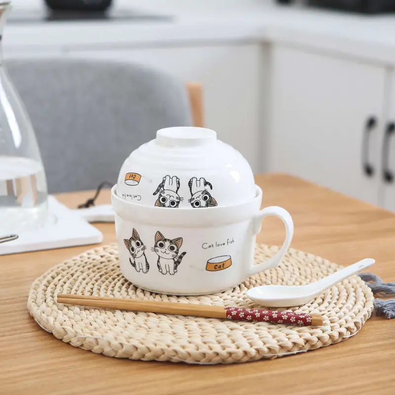 Большая суповая миска в японском стиле милая креативная мультяшная чашка для