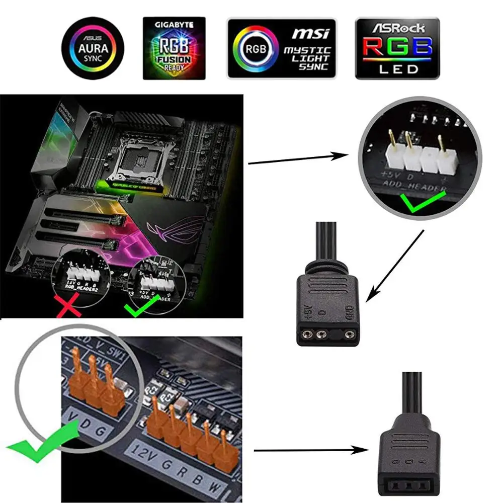 RGB PC Светодиодная лента, Airgoo компьютерная Магнитная светодиодная полоса с адресом комплект, материнская плата с 5V 3 Pin RGB заголовок для Asus Aura