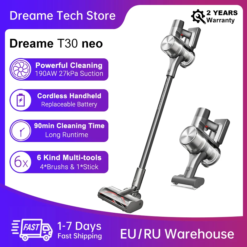 

Dreame T30 Neo Wireless Vacuum Cleaner For Home 27kPa 190AW 90min Runtime Handheld Vacuum Cleaner Cordless Smart Home Appliance