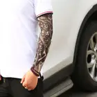 Искусственные временные тату-рукава, тату, полностью длинные слипоны на руке, набор тату-рукавов, мужские эластичные нейлоновые перчатки, тату, черный череп, дизайн