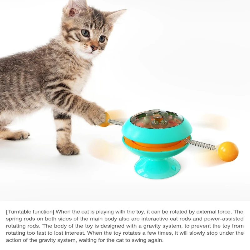 

Funny Windmill Teasing Interactive Cat Toy Turntable Spring Teaser Stick Wand Catnip Ball Pet Puzzle J2HB