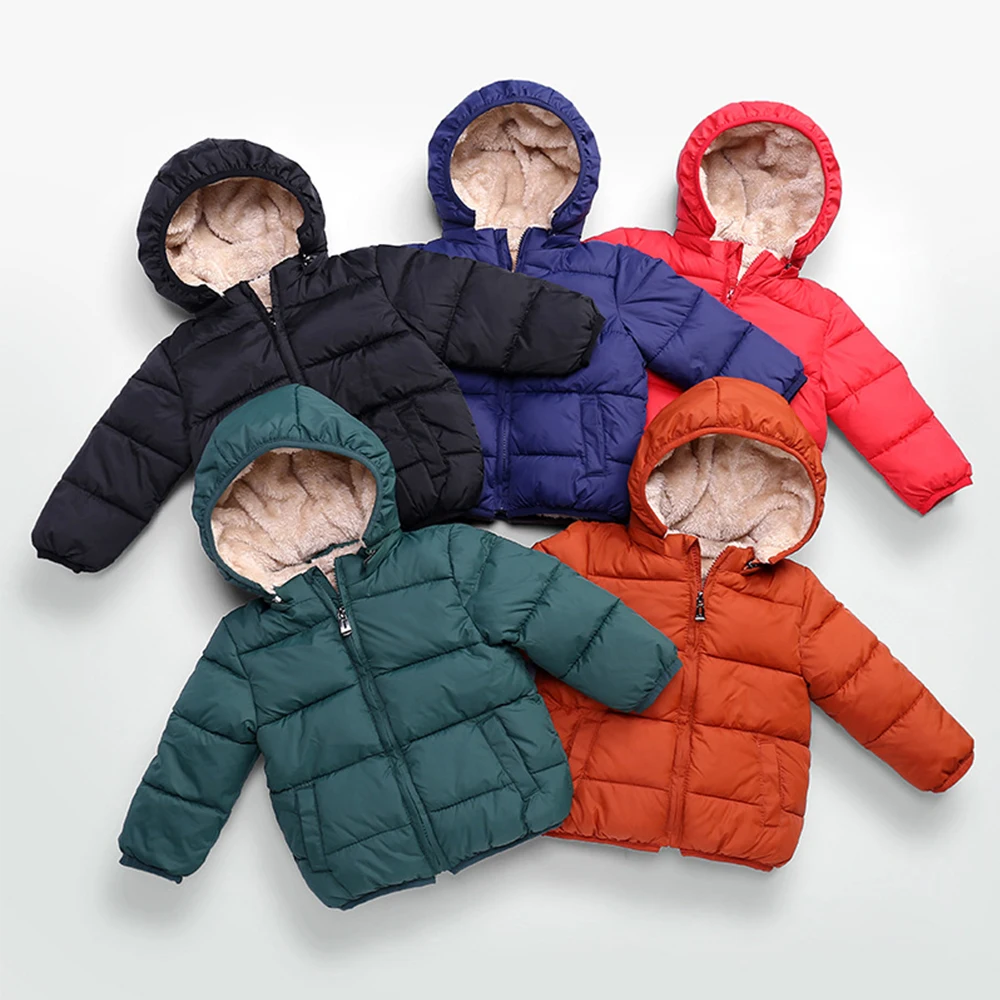 

TMYHLS New Autumn/Winter European Edition Of Boys And Girls Pure Color With Velvet Warm Coat Baby Padded jacket Kids Coats