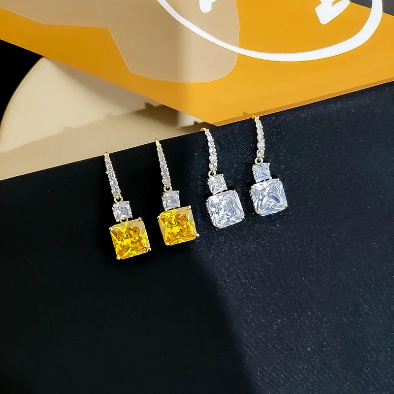 Женские серьги в Корейском стиле простые прямоугольные желтые стразы с