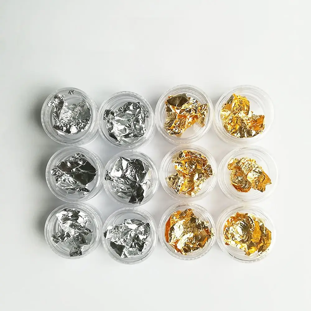 3 коробки для ногтей Блестки дизайна блестки хлопья золото серебро алюминий