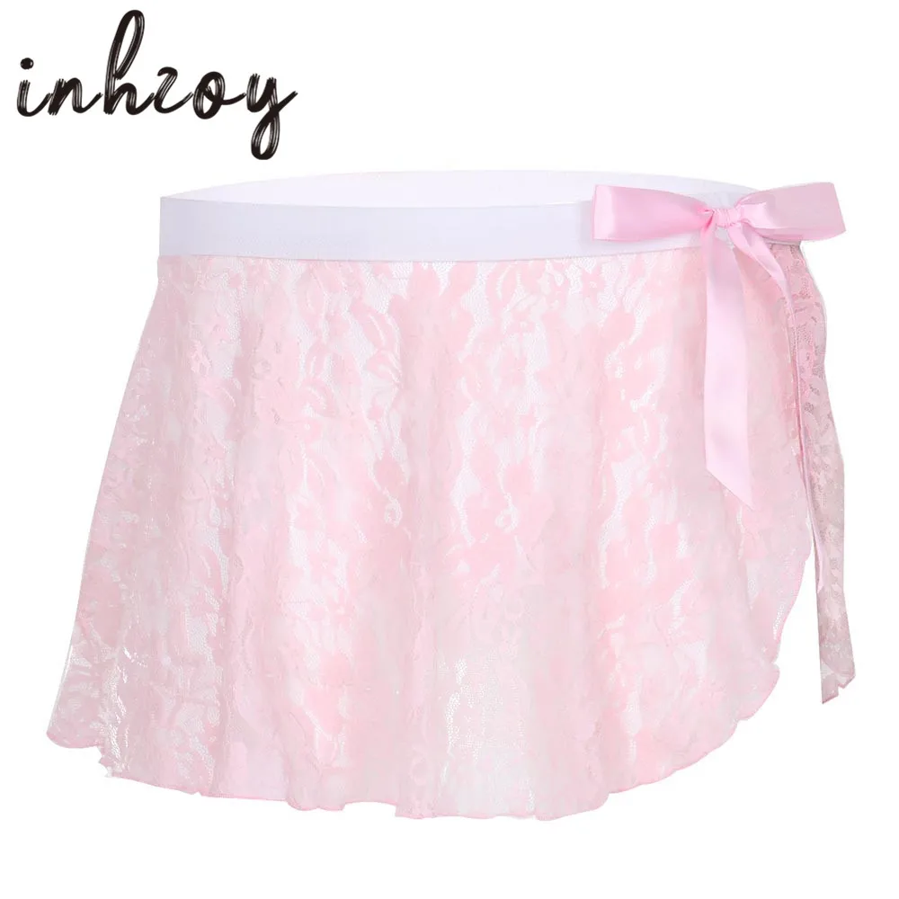 

Men See Through Sheer Lace Lingerie for Male Crossdressing Sissy Panties Mid Rise Side Split Bowknot Mini Skirt Erotic Nightwear