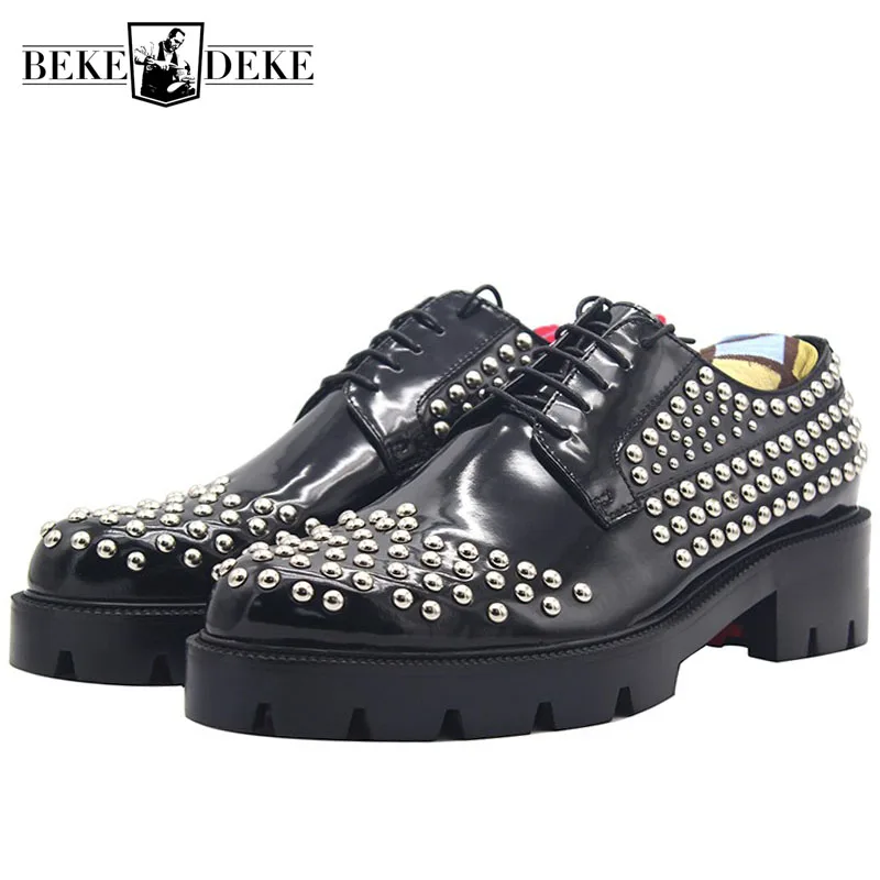 

Italian Rivet Foraml Shoes Men Pointed Toe Height Increasing Leather Shoes Punk Style Party Zapatos De Hombre Platform Footwear